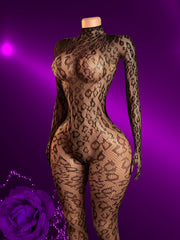 Medias ajustadas de talla grande con estampado de leopardo para mujer, con gran elasticidad y detalle hueco