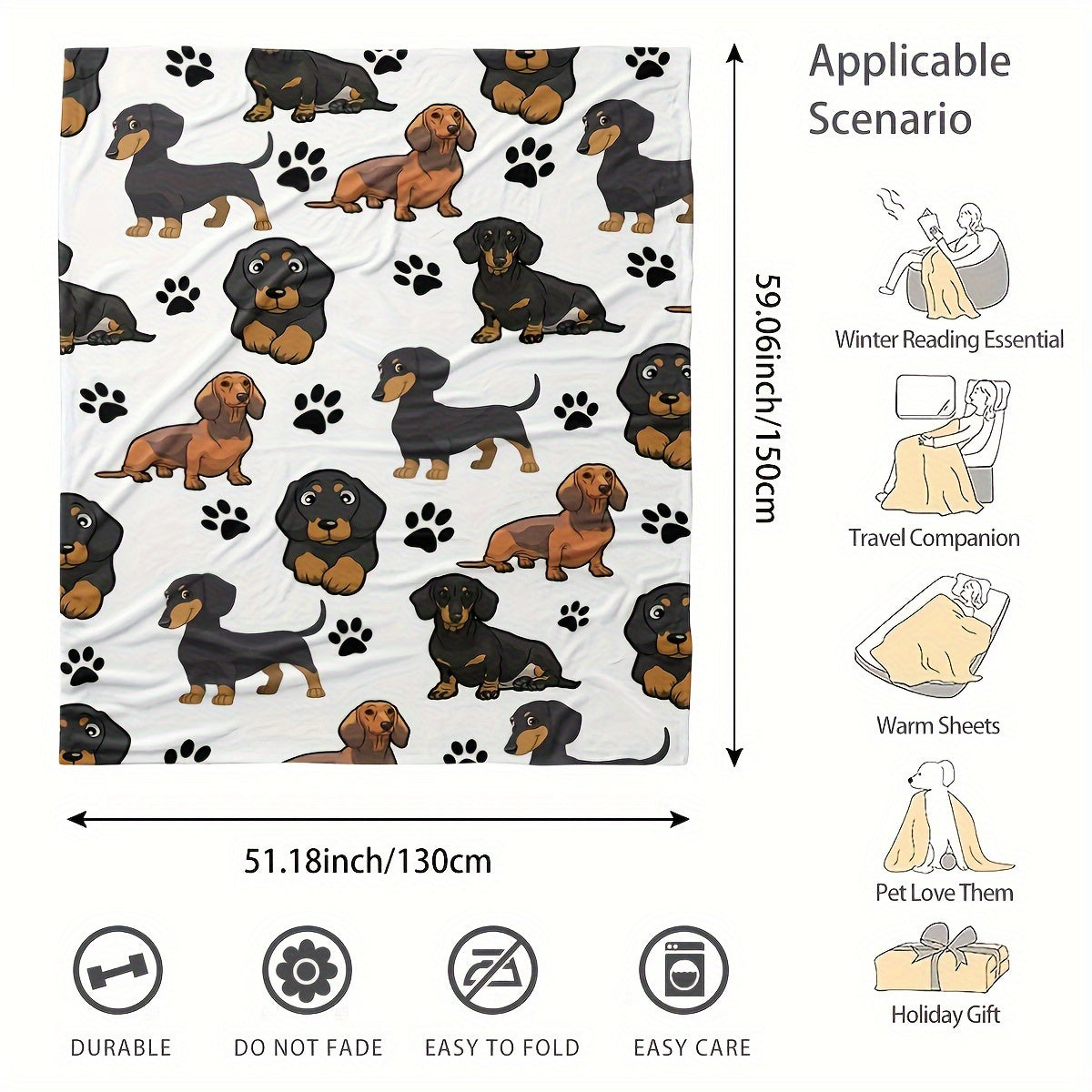 Flannel Dog Pattern Blanket Soft Warm Couch Bed Decor