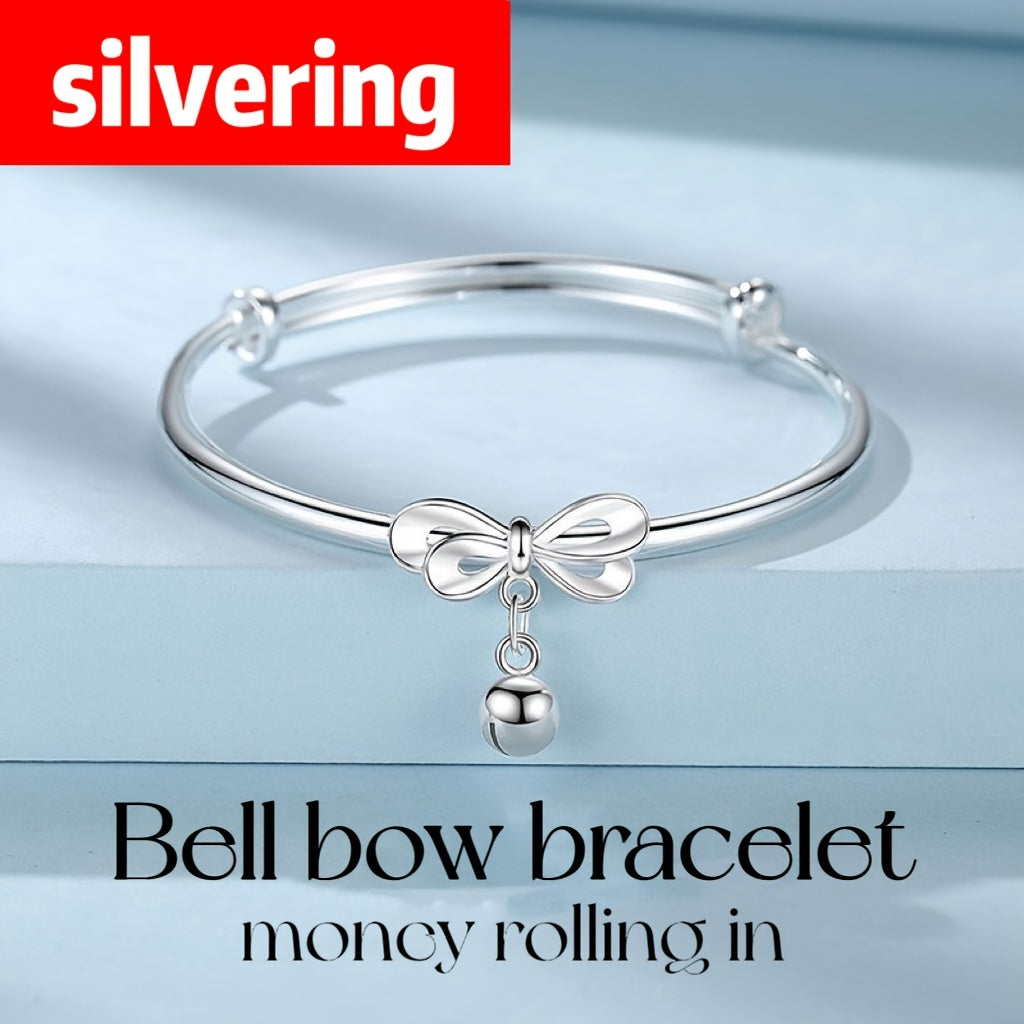 Silver-Plated Bell Bow Bangle for Women Minimalist Jewelry Gift