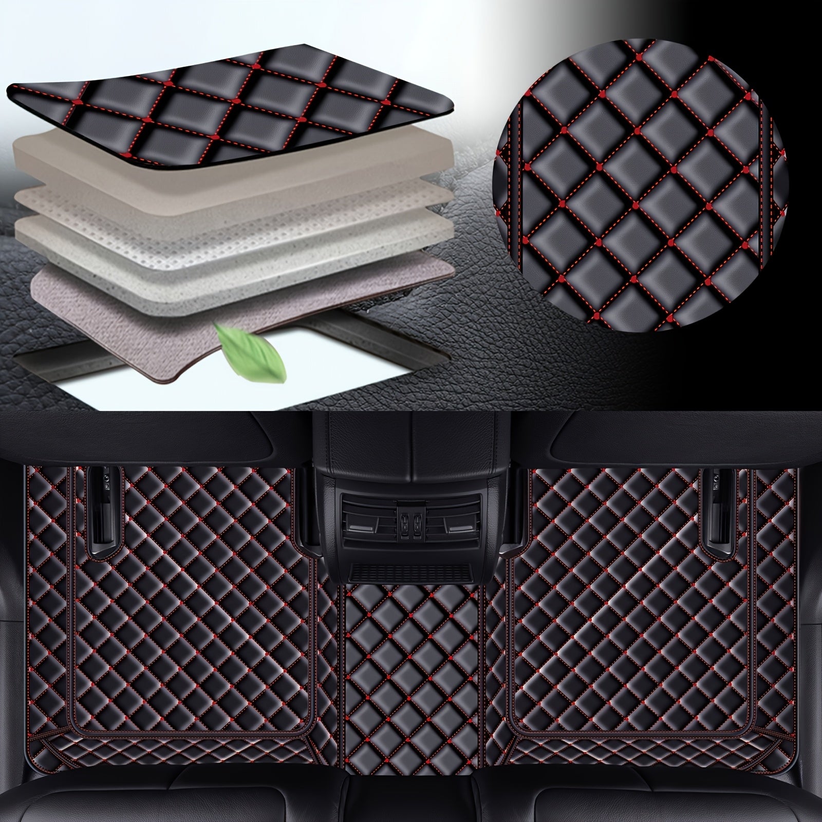 3pcs Faux Leather Car Floor Mats Set for EVs Durable Easy to Clean Black