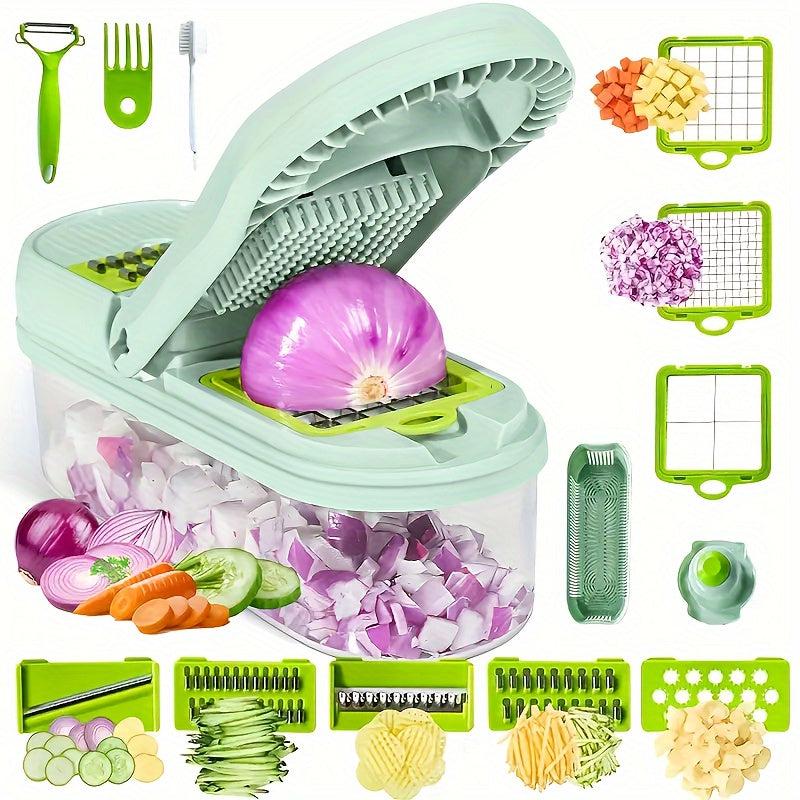 Vegetable Chopper Set with Interchangeable Blades, Fruit Slicer, Food Grinder