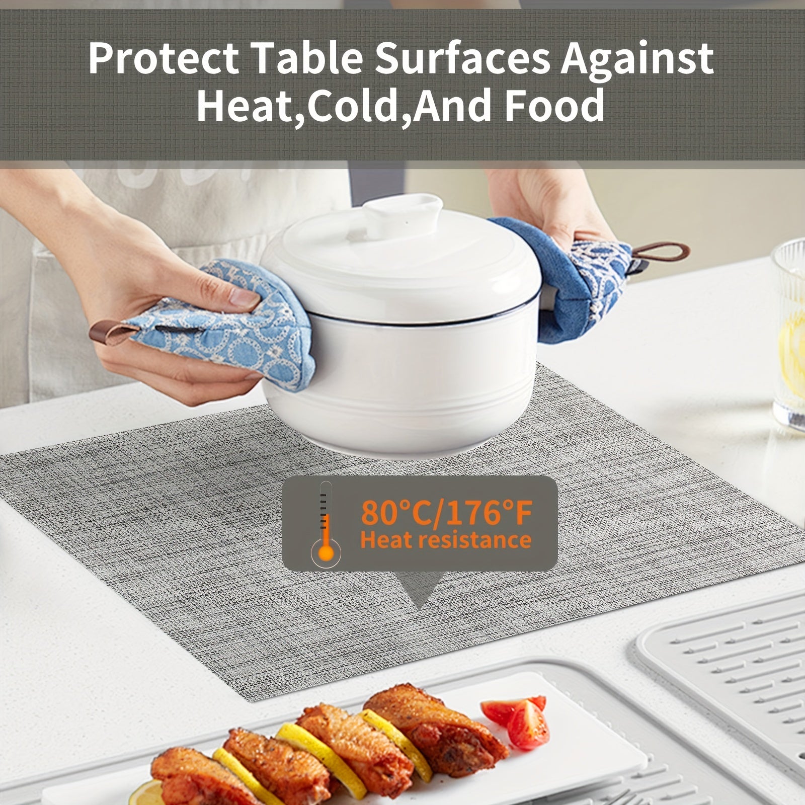 8-Pack Washable PVC Square Placemats Indoor Outdoor Bright Finish