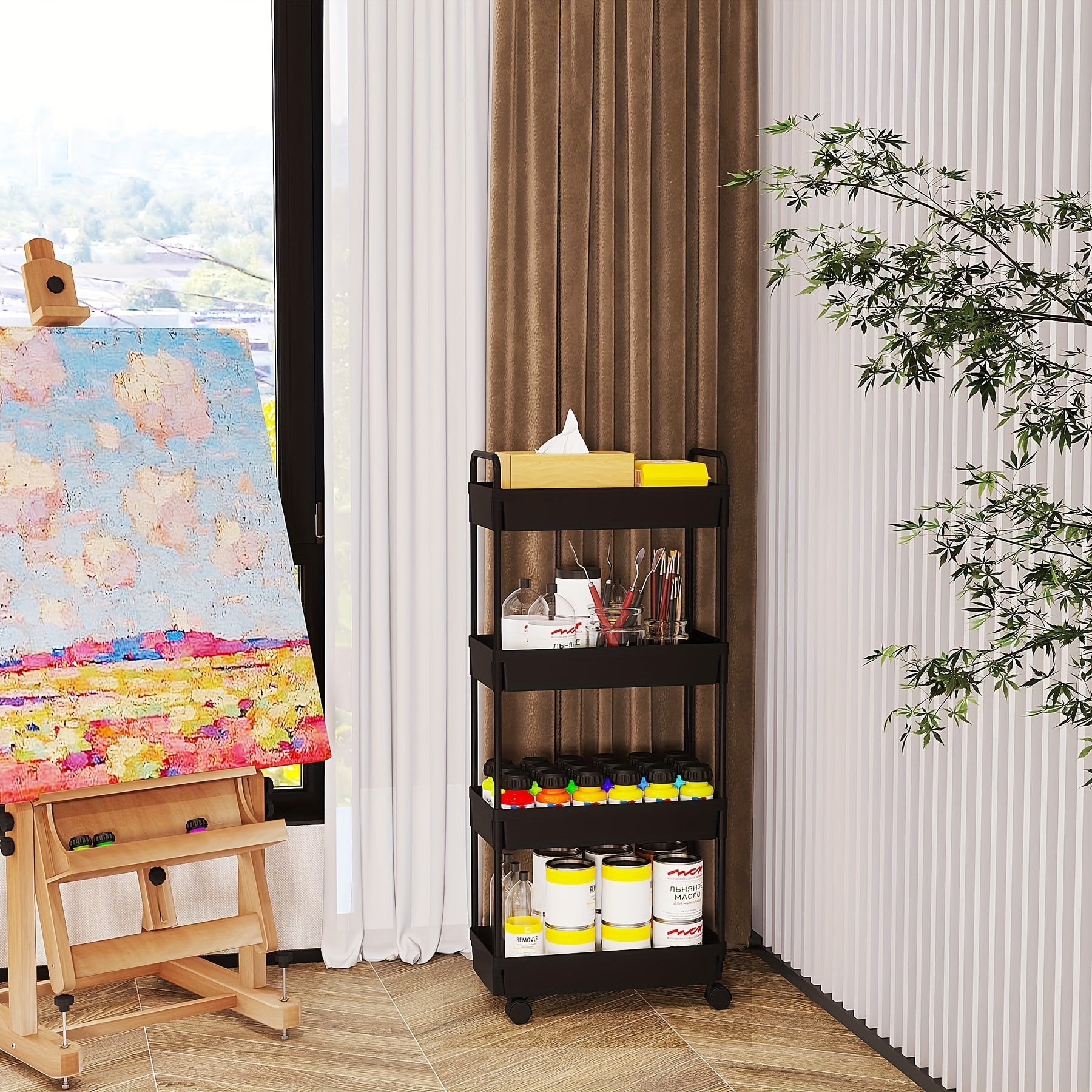 Multi-Tier Plastic Utility Cart with Wheels for Kitchen Bathroom Bedroom Office