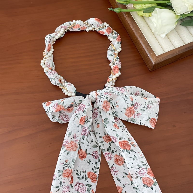 Women's Floral Ribbon Hairband with French Style for Elegant Summer Look