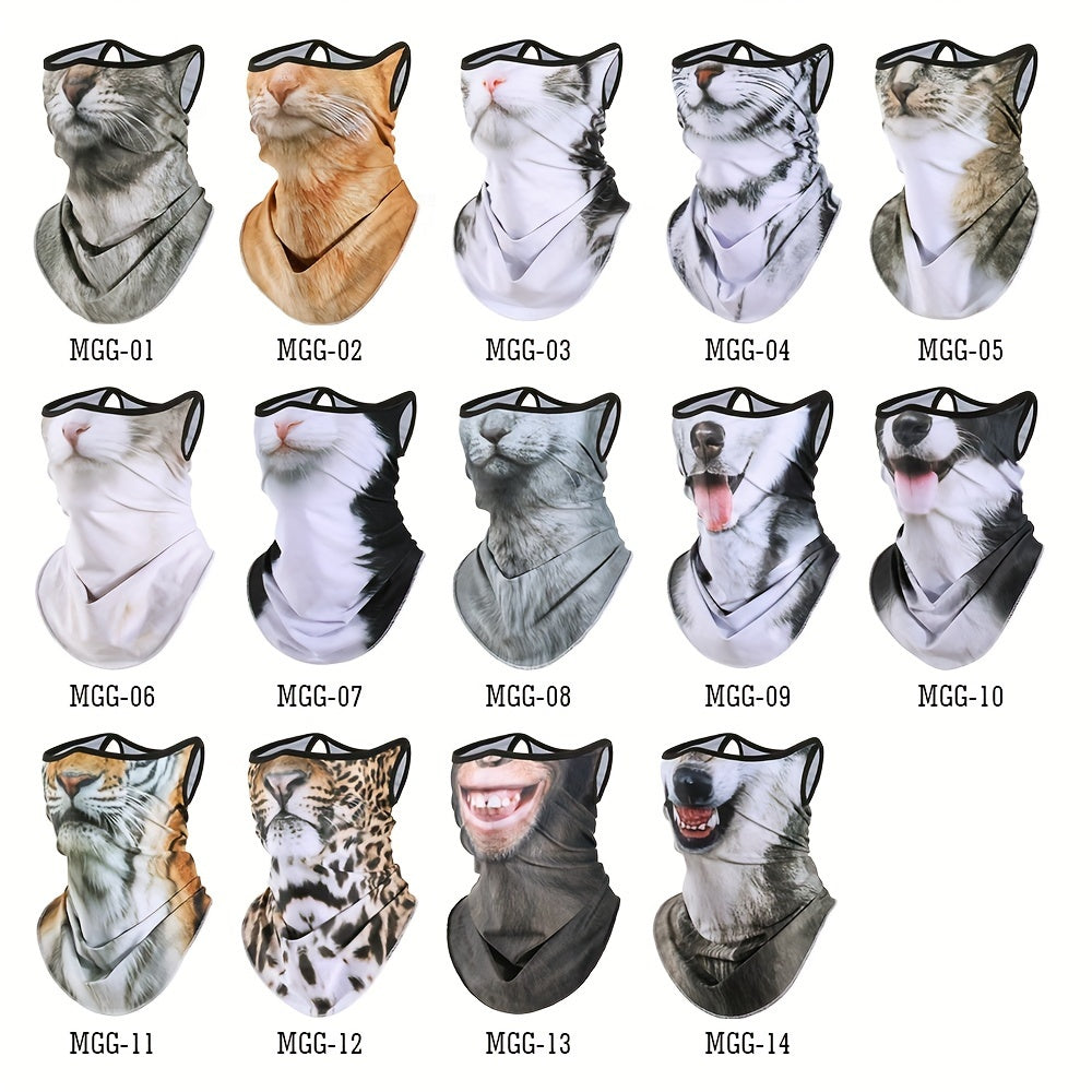 3D Printed Animal Print Scarf with Ear Loops, Versatile Face Mask for Cycling Outdoor Activities