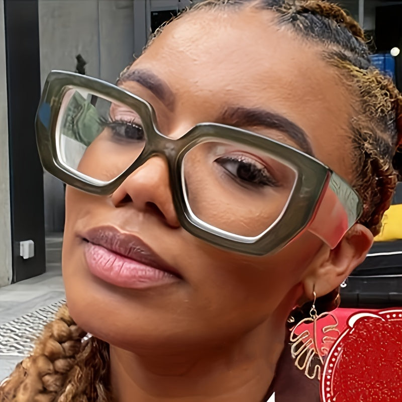 Gafas de ordenador de moda para mujer con montura de bloques de color gelatinoso y lentes transparentes