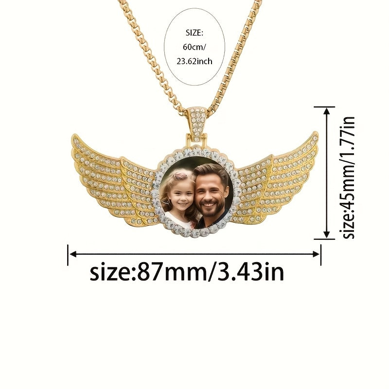 Personalized Photo Pendant Necklace 14K Gold Plated Rhinestone Customizable Gift