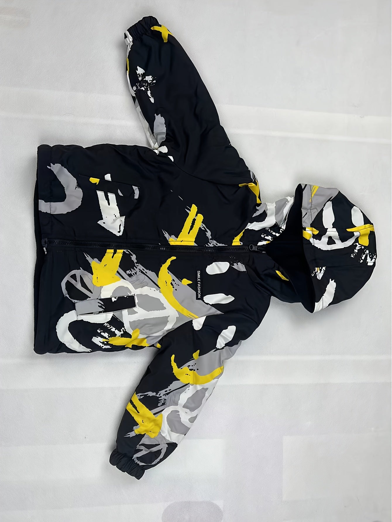 Детская двусторонняя флисовая куртка с геометрическим узором, капюшон на молнии для осени и зимы