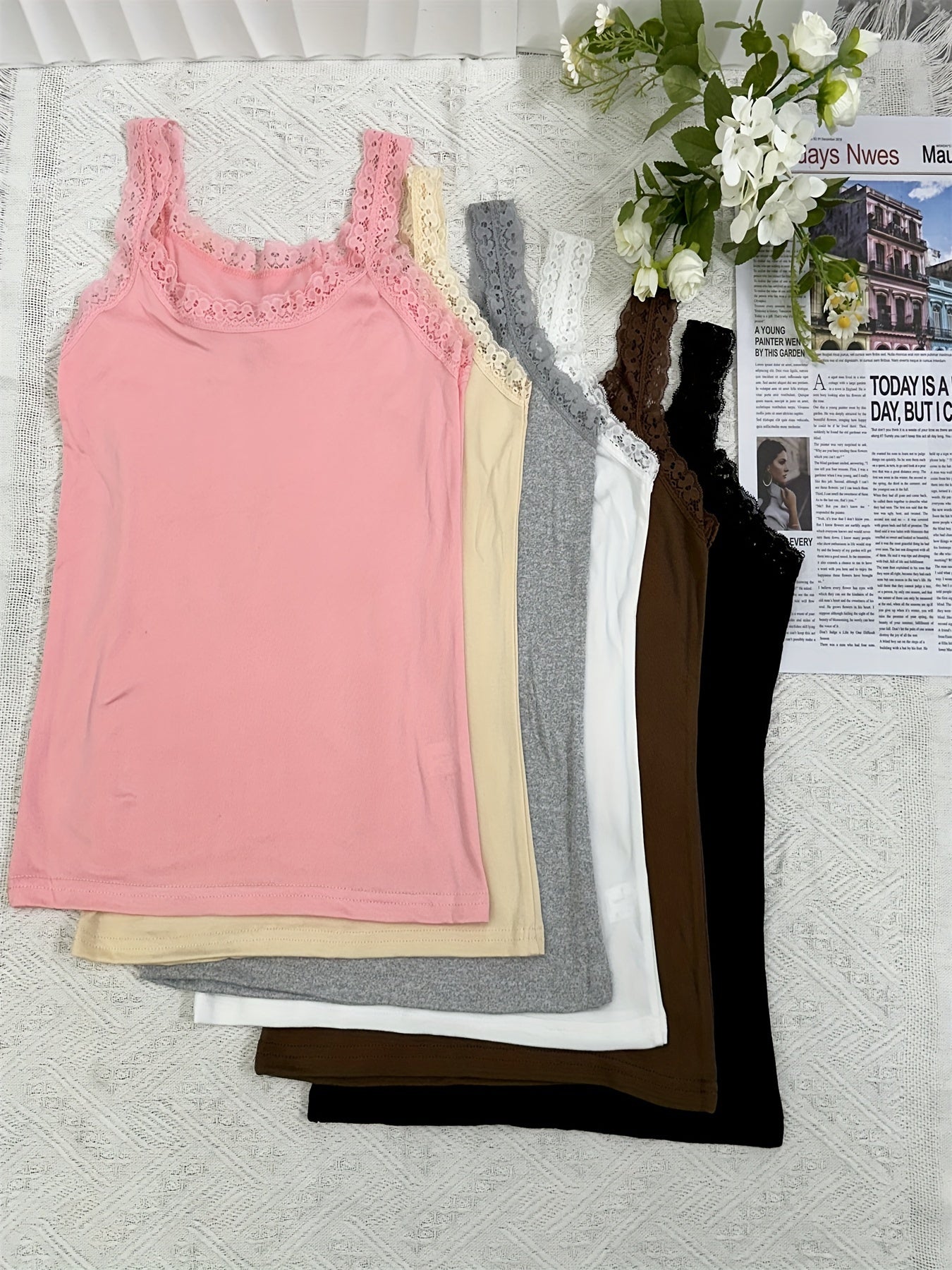 Women's Plus Size Lace Edge Camisole Vest Sleeveless Shirt for Casual Wear