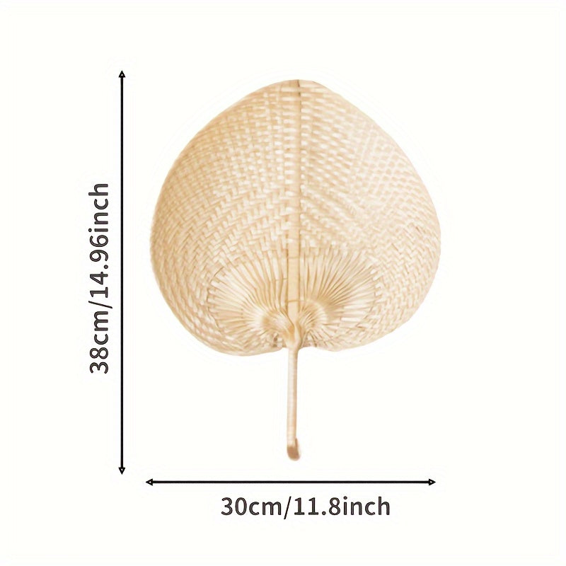 Set of 4 Bamboo Fans with Palm Leaf Design for Summer Cooling and Home Decor