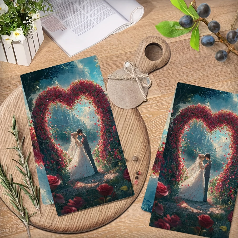 Set of 2 Anime Couple Kitchen Towels 16x24 Inches Soft Absorbent Holiday Decor