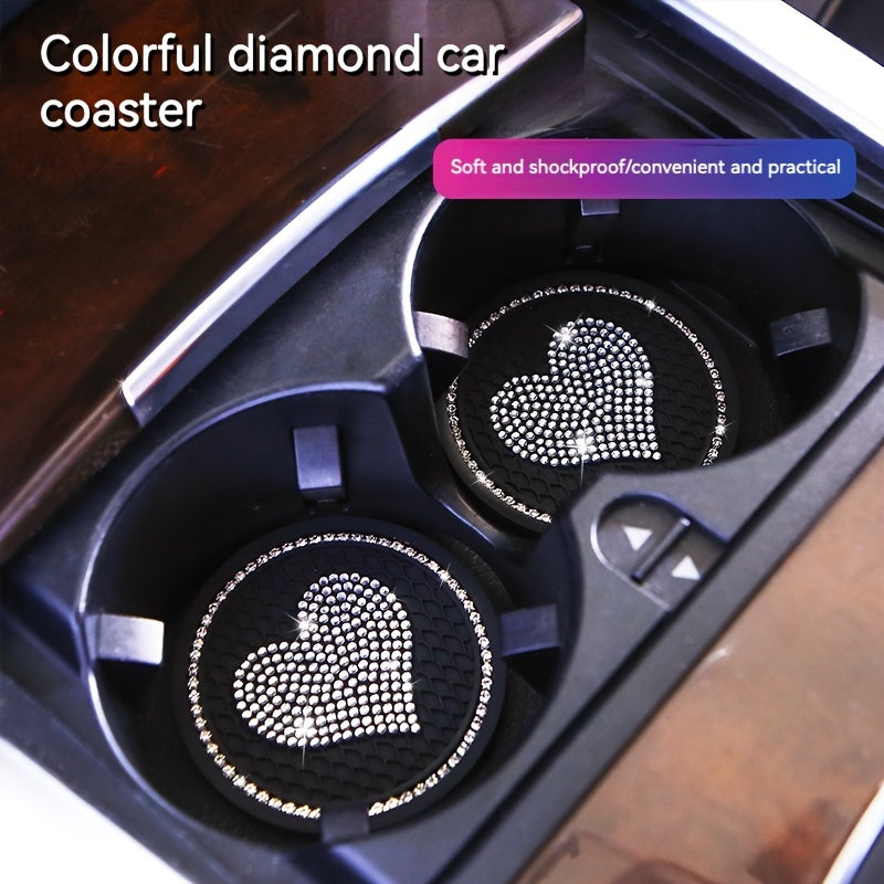 2 Pack Bling Rhinestone Car Cup Holder Coasters Silicone Inserts Universal Fit