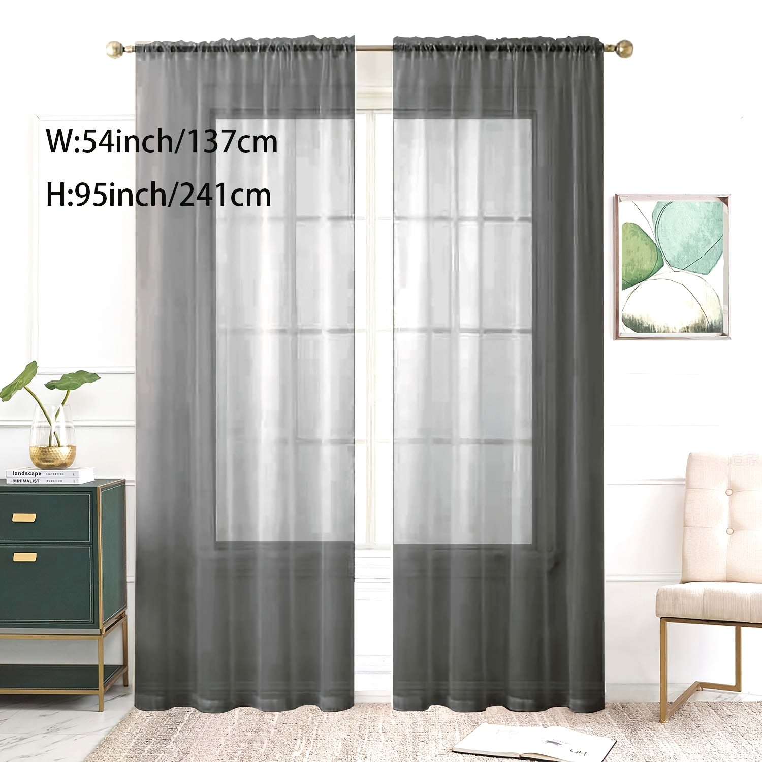 Sheer Curtain Single Panel Light Filtering Privacy Rod Pocket for Living Room Bedroom Kitchen