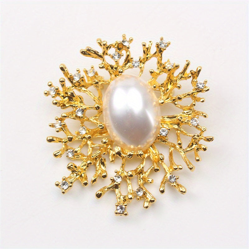 Antique Gold Coral Brooch Pin Sea Creature Resin Enamel Gift for Women