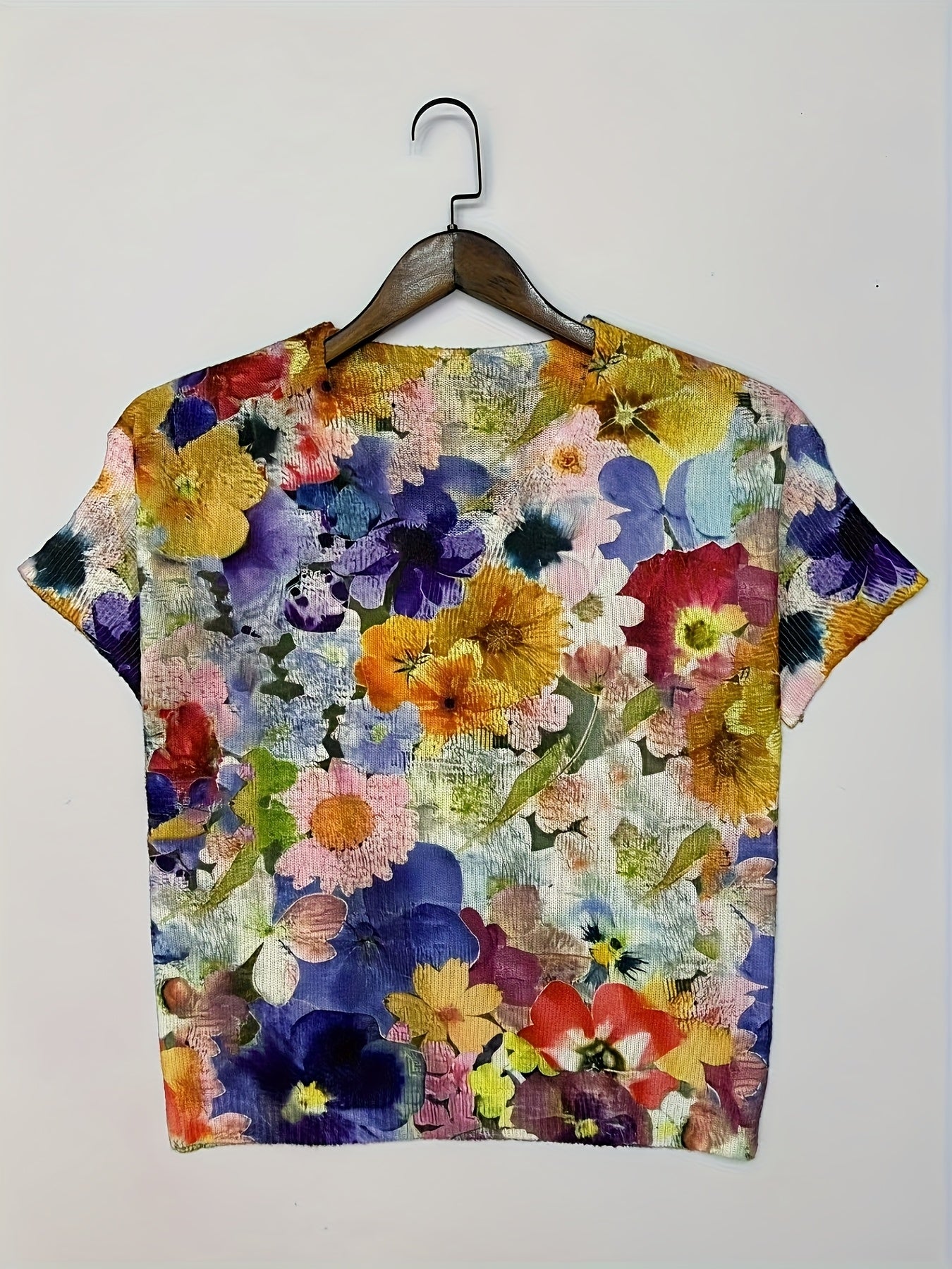 Women's Floral V-Neck Top Medium Sleeve Pullover Plus Size for Spring Summer Fall