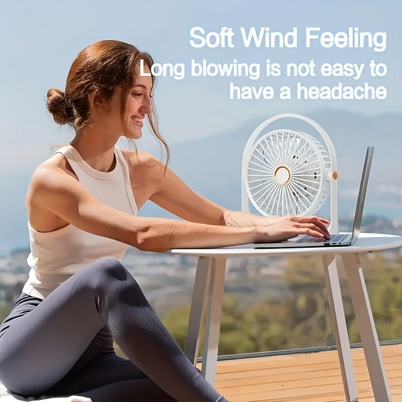 Black Portable Mini Desk Fan 5-Speed USB Rechargeable Quiet Tabletop Fan