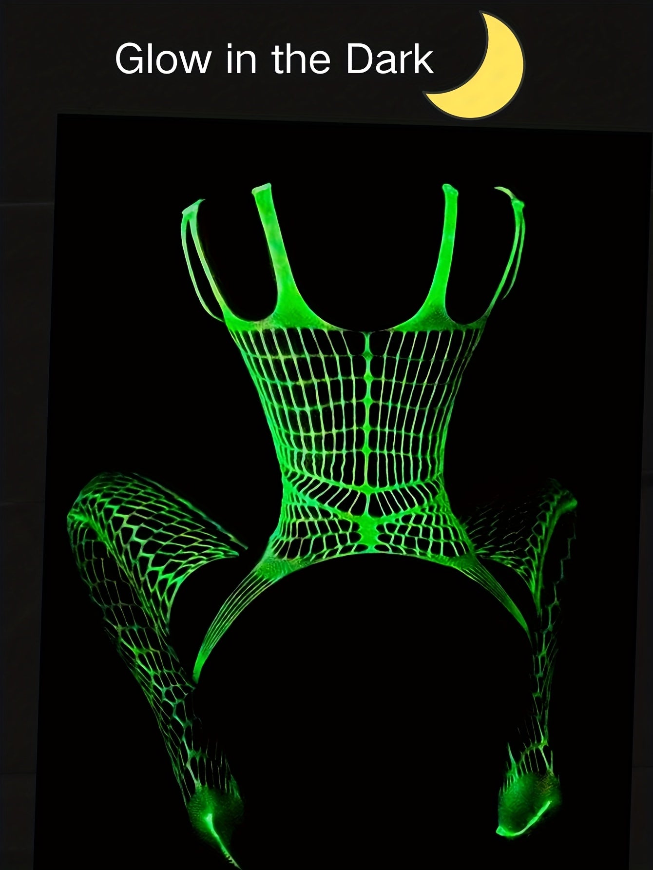 Women's Glow in the Dark Fishnet Bodysuit Lingerie with Mesh Stockings