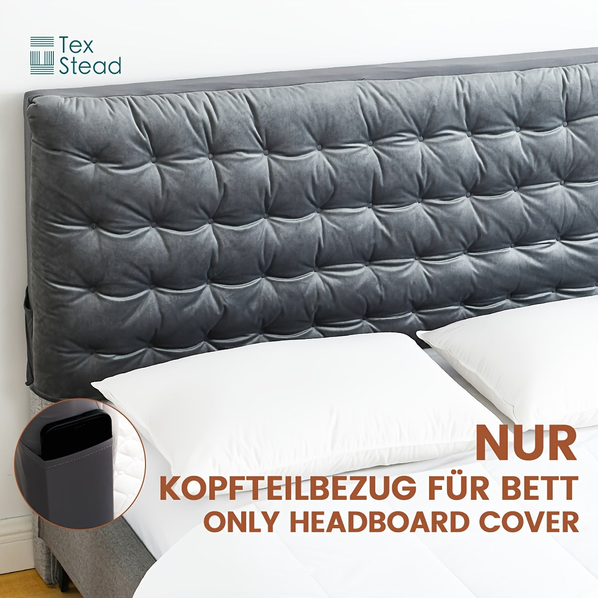 Gray Quilted Headboard Cover 1pc Polyester Machine Washable Bedroom Decor