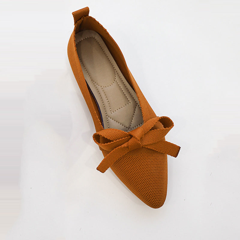 Women's Breathable Knitted Pointed Toe Flats Slip-On Ballet Shoes