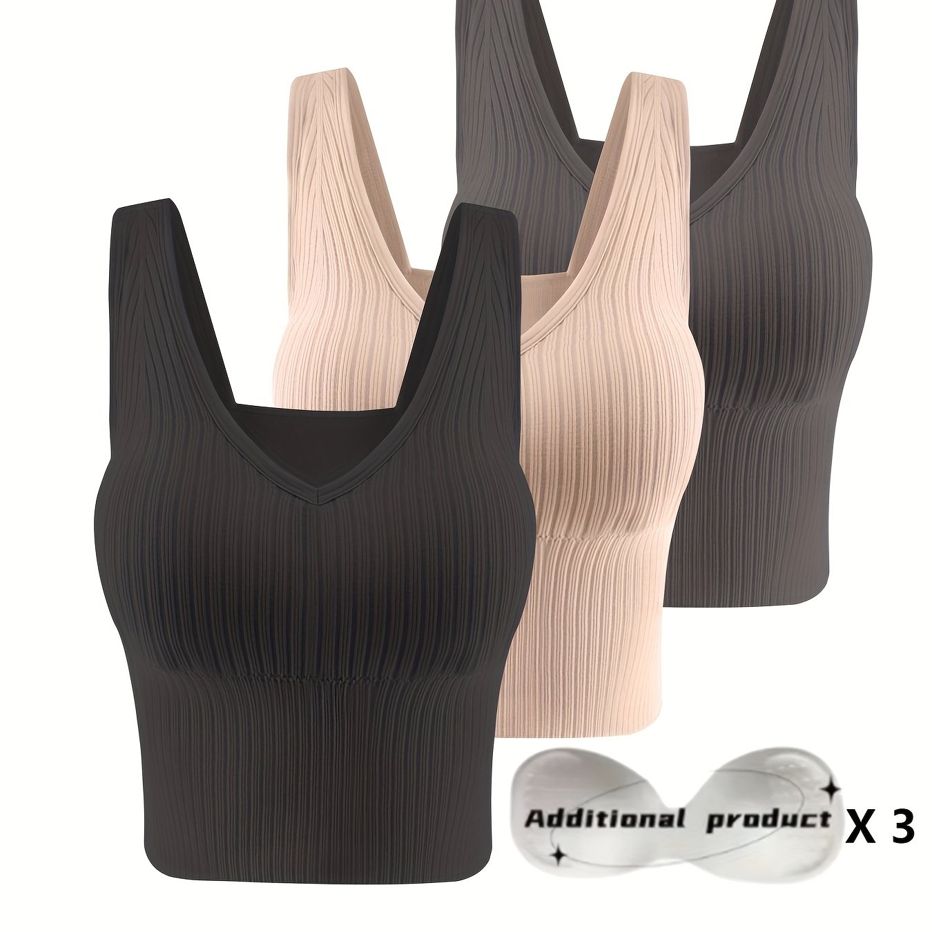 Women's Ribbed Tank Top with Wireless Vest Bra and Detachable Chest Pads