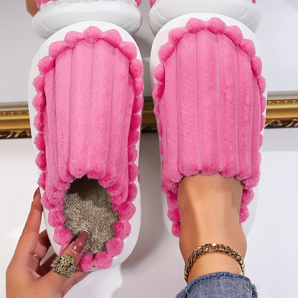 Ladies Indoor Slippers Fabric Slip-On Anti-slip Solid Color All-Season