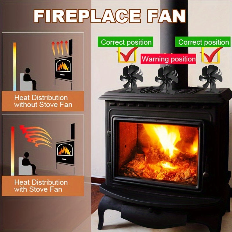 Premium 6-Blade Fireplace Fan for Wood Burners, Quiet, No Electricity Needed
