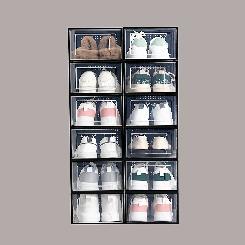 12-Pack Transparent Stackable Shoe Storage Boxes with Flip Top Closure Non-Waterproof Space-Saving