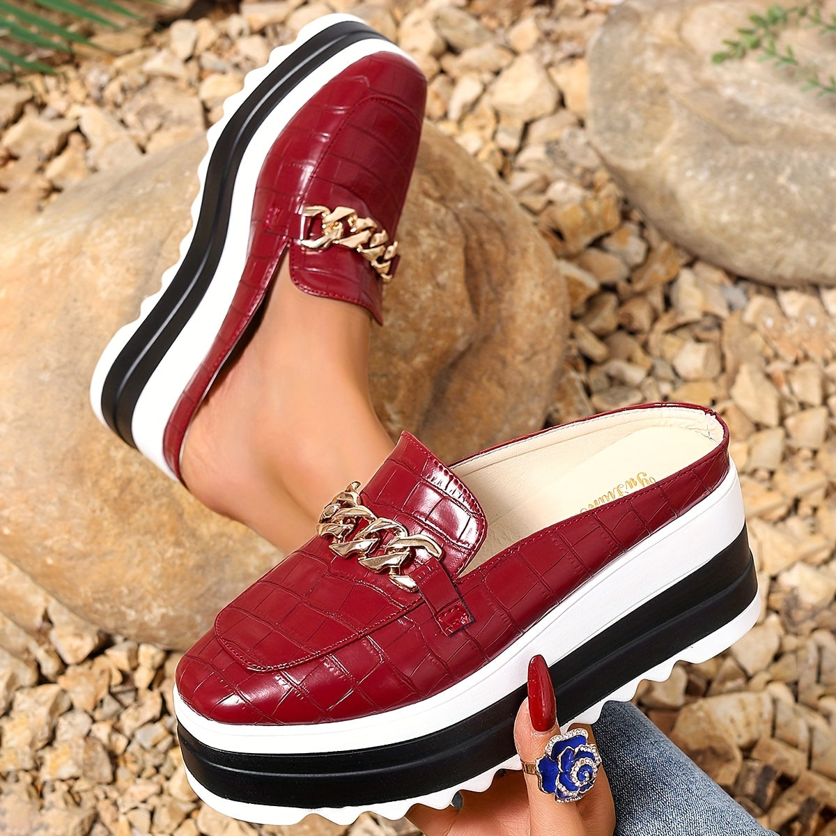 Women's Platform Shoes Synthetic Cushion Sole Gold Chain Casual Footwear