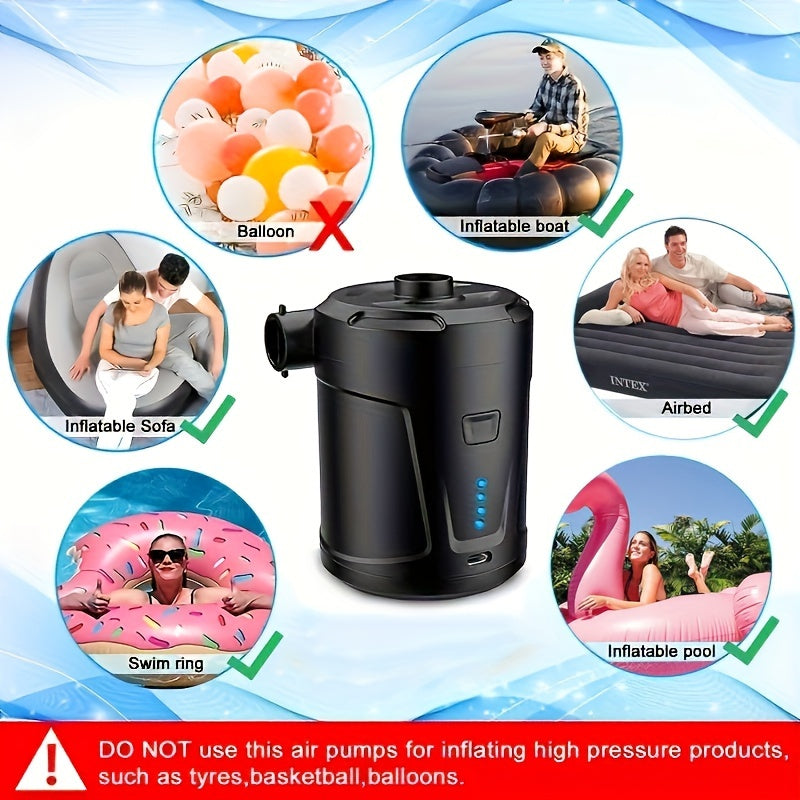 Portable Electric Pump for Swimming Pool and Air Mattress Rechargeable 5200mAh Black
