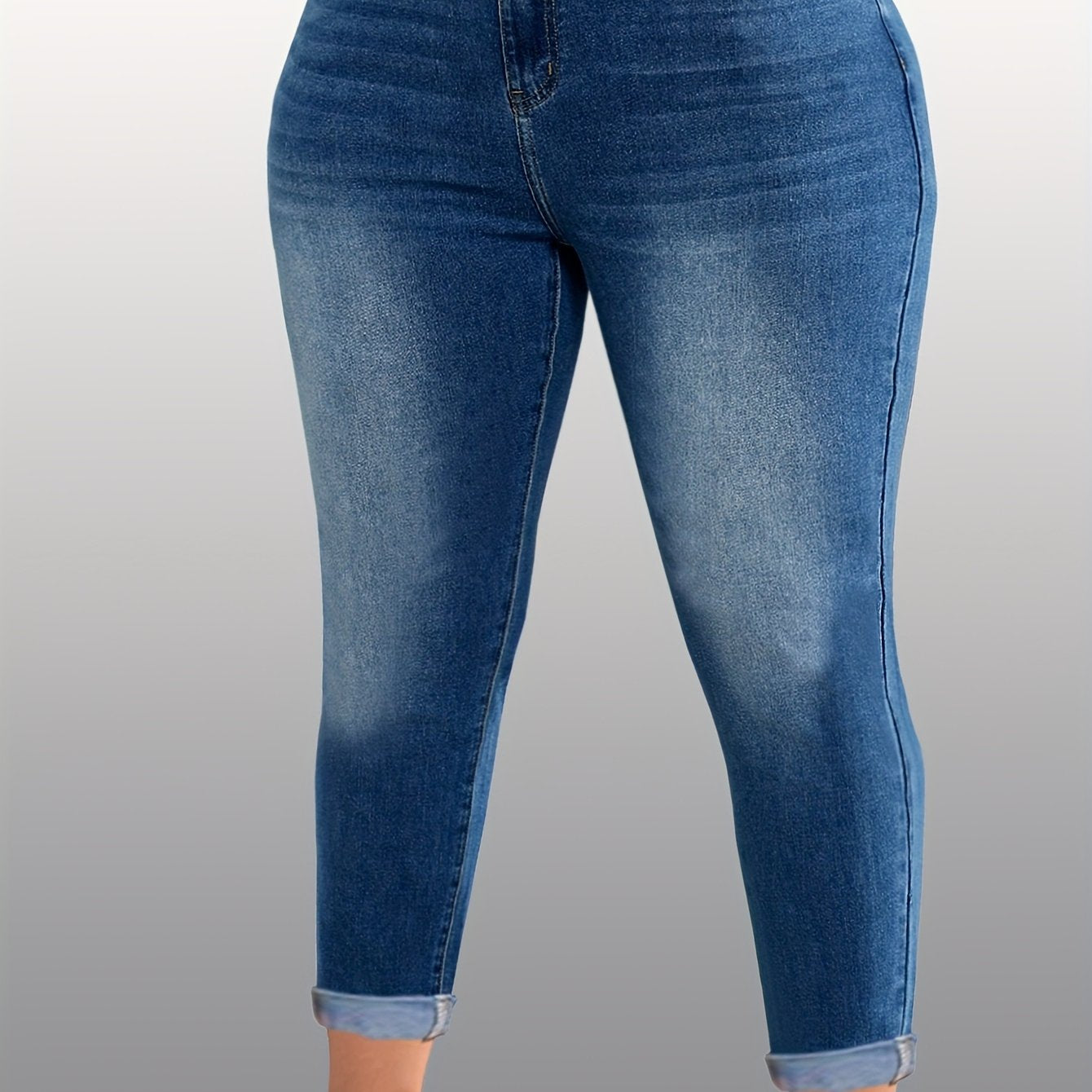 Plus Size Women's High Stretch Rolled Up Jeans Pants