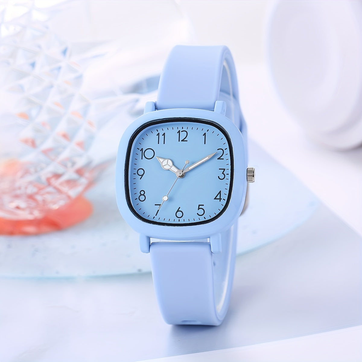 Women's Casual Square Pointer Quartz Watch with Silicone Strap in Candy Colors