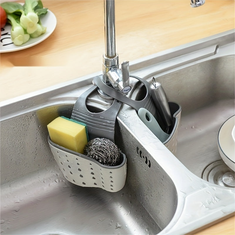 Cesta colgante para lavabo con estante para esponja y organizador, correa ajustable, almacenamiento para cocina y baño