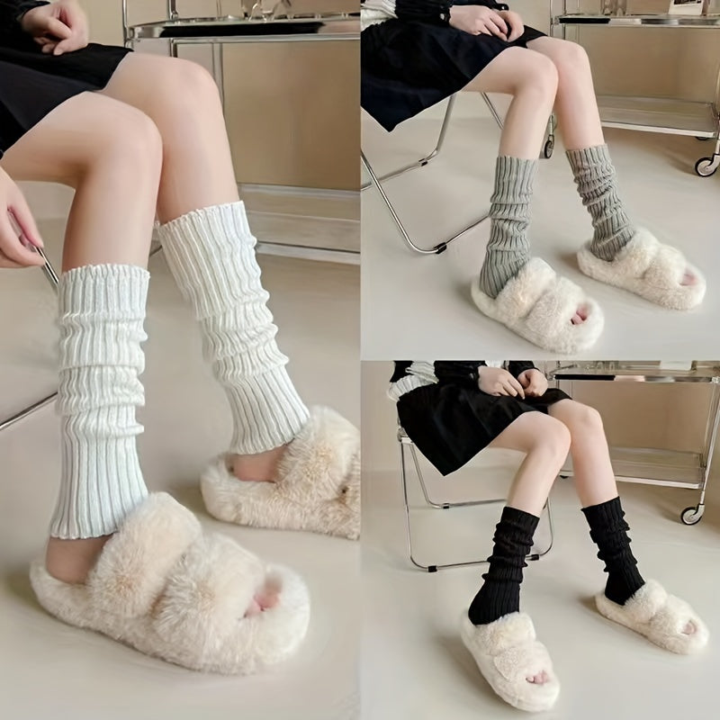 Women's Knit Leg Warmers Solid Color Cozy Socks Hosiery