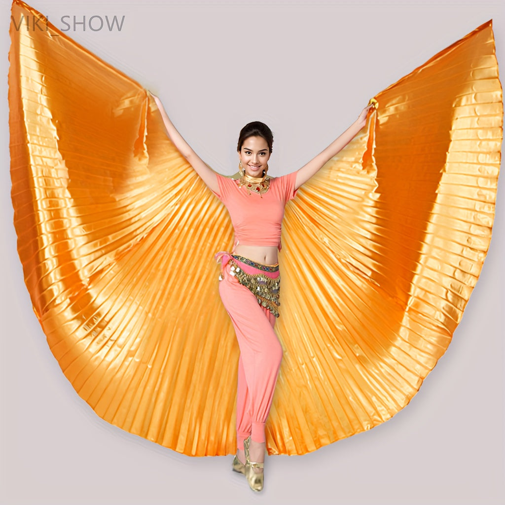 Golden Butterfly Wings Belly Dance Costume with 360° Cape Telescopic Sticks Fits 61-69 Inches