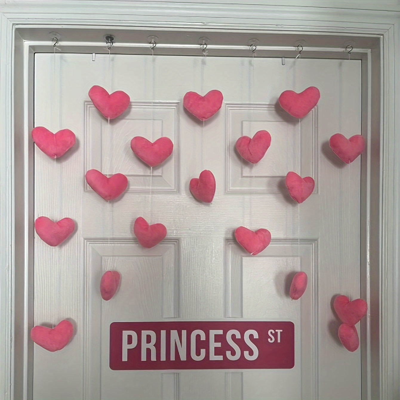 Siete piezas de adornos de corazón de durazno rosa para colgar en la puerta para decoraciones del Día de San Valentín