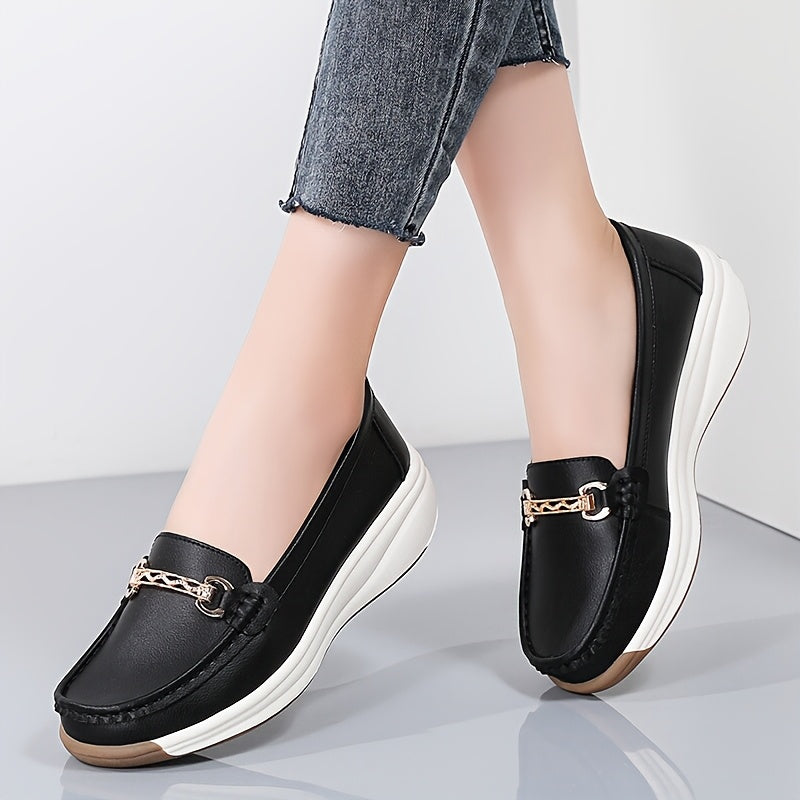 Women's Slip-On Loafers Synthetic with Metal Buckle Casual All Season Shoes