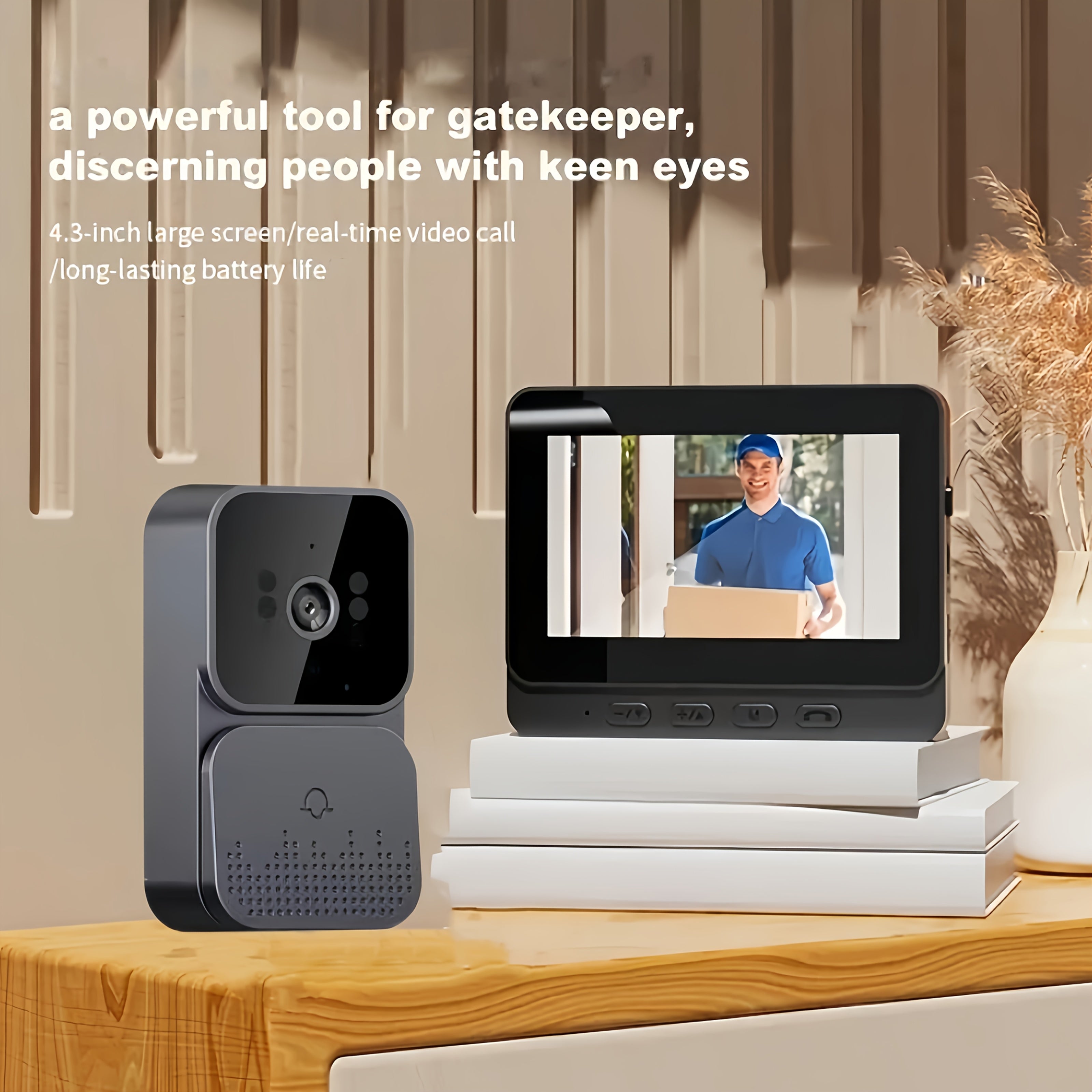 10.92 sm ekranli video eshik qo'ng'irog'i, interkom, infraqizil tungi ko'rish, uzoq muddatli batareya, va ilovaga ehtiyoj sezmasdan oson ulanish.