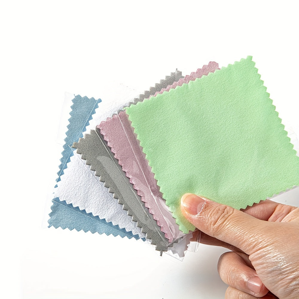 Pack of 50 Jewelry Polishing Cloths 8x8cm White Gray Blue Green for Cleaning and Polishing