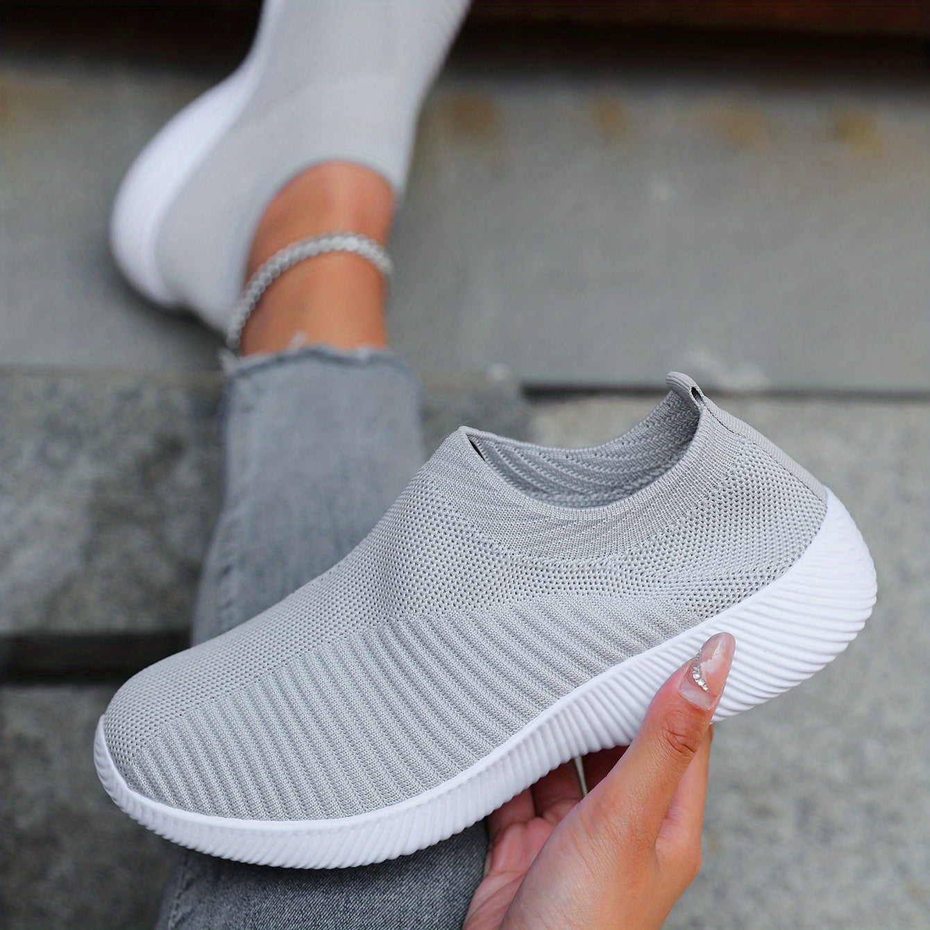 Women's Breathable Woven Sneakers, Lightweight, Plus Size Running Shoes