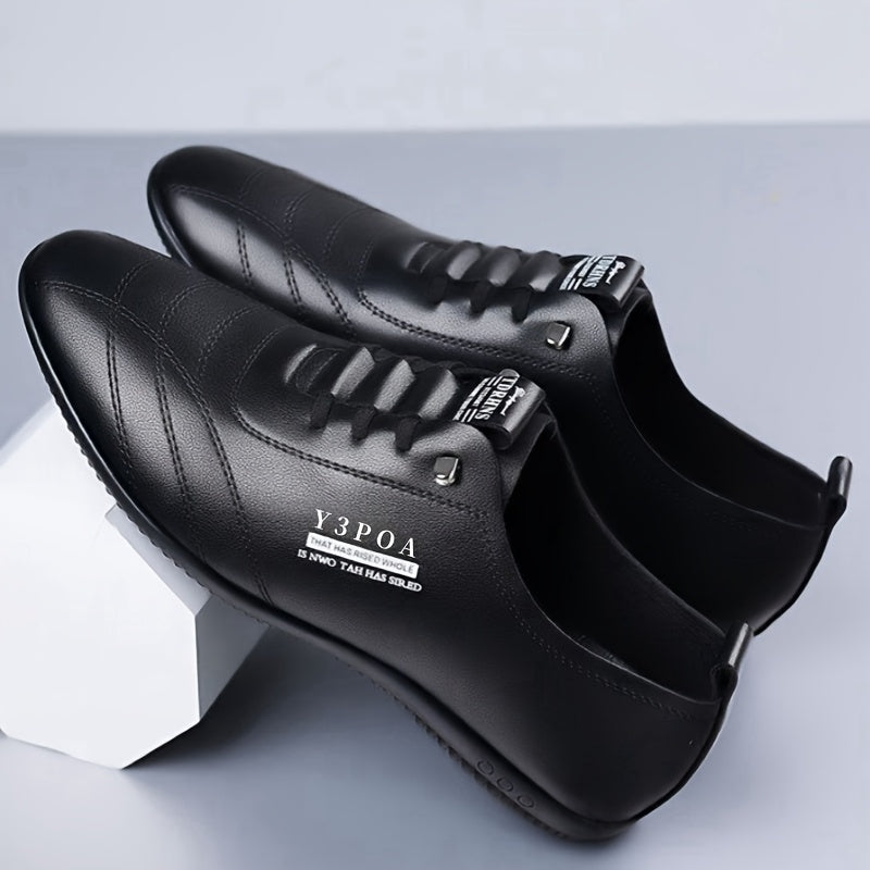 Men's Black Leather Dress Shoes with Round Toe and Lace-Up Closure