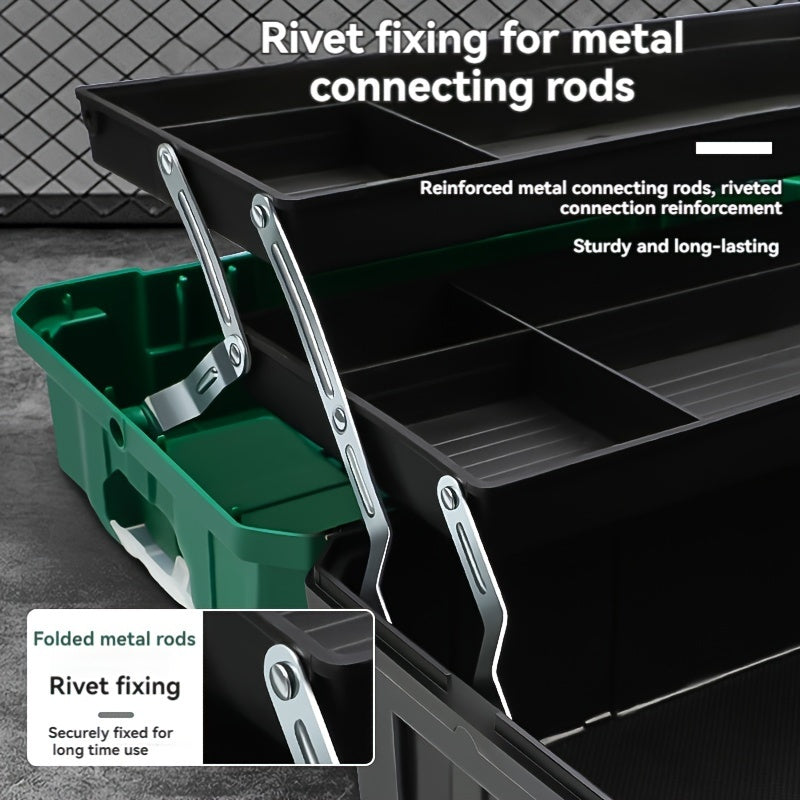 16-Inch Waterproof Plastic Folding Toolbox with Multi-Compartment Organizer for Electricians and Carpenters