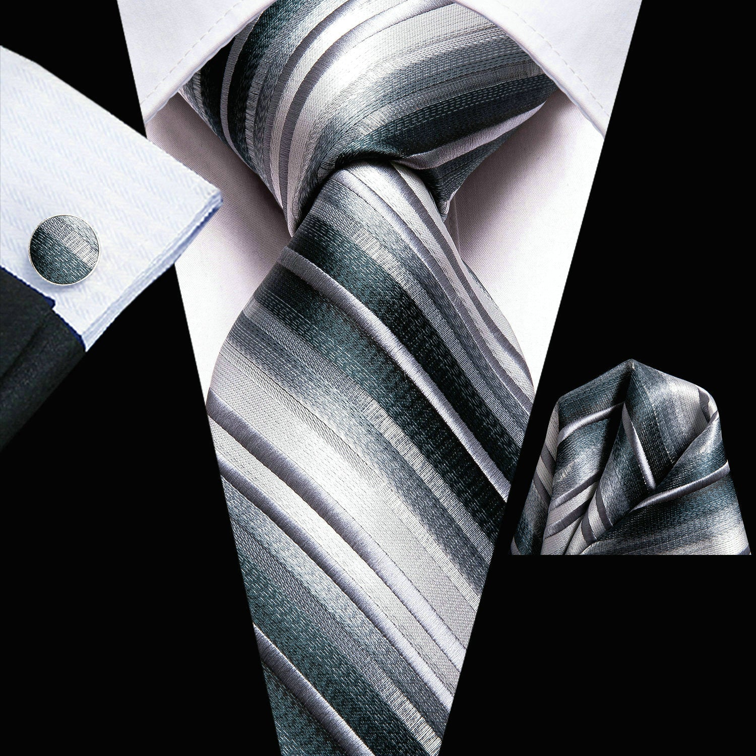 Men's Classic Striped Necktie Set with Cufflinks for Business and Party