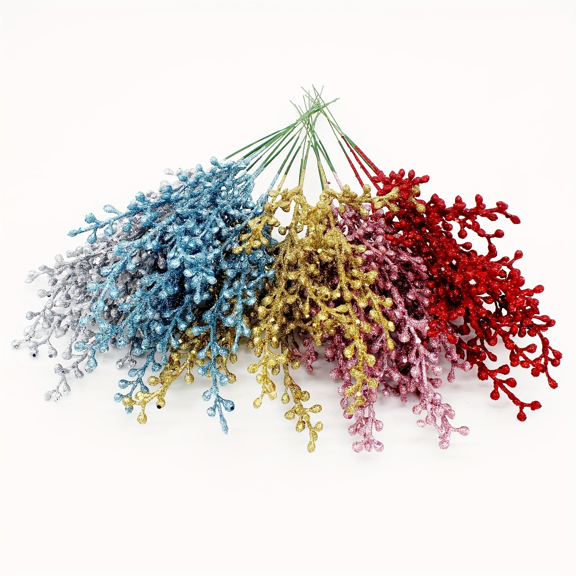 Set of 6 Sparkling Christmas Decorative Gifts with Gold Pink Glitter Berries for Holiday Decor