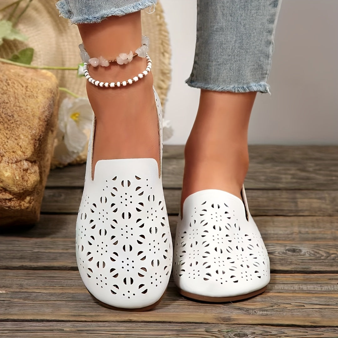Zapatos casuales blancos transpirable de punta plana con diseño de recortes para mujer