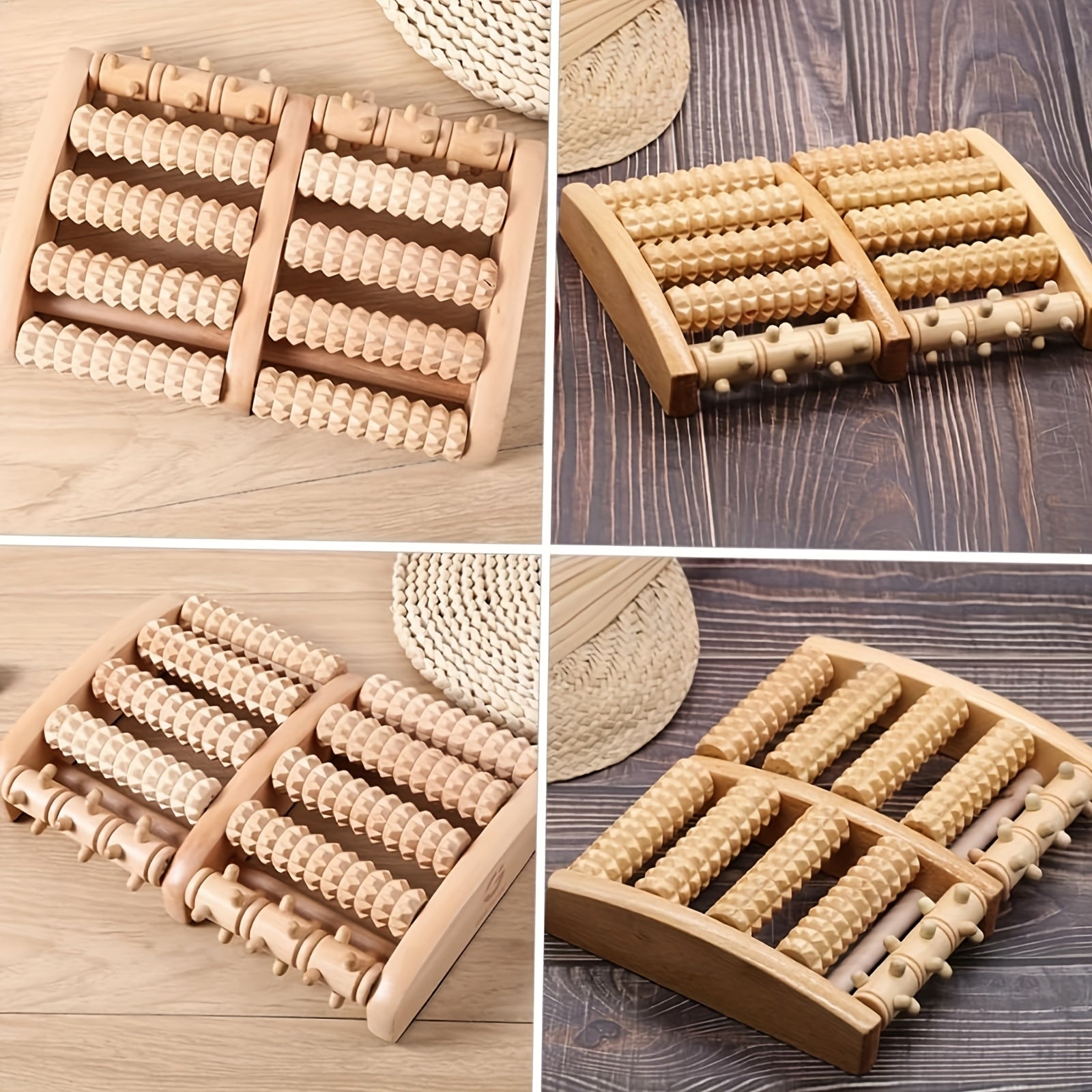 Masajeador de pies de madera con 10 filas de rodillos para relajación en casa para hombres y mujeres