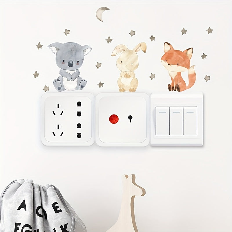 12 Cartoon Animal Wall Stickers for Kids Room Decor Lions Elephants Rabbits Set