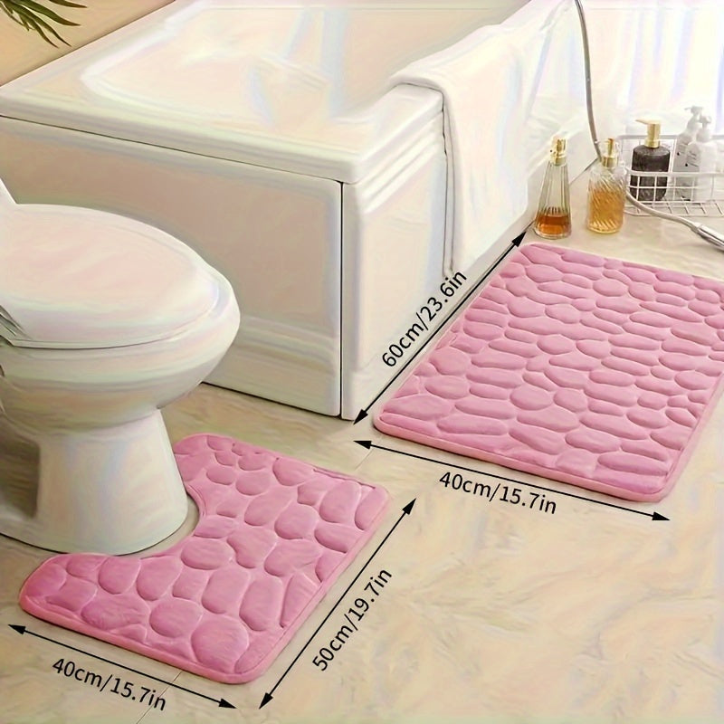 Juego de 2 alfombrillas de baño antideslizantes con relieve de piedra, absorbentes y suaves de poliéster