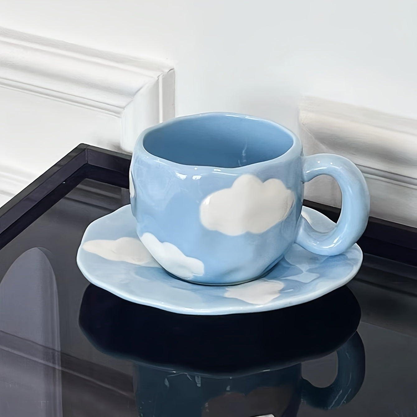 Ceramic Cloud-Shaped Coffee Mug with Saucer Reusable Handwash Office Gift