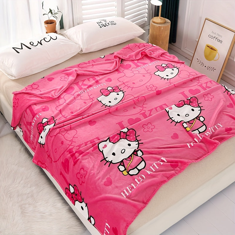 Hello Kitty Plush Flannel Blanket Animal Theme All-Season Polyester 300-350 GSM
