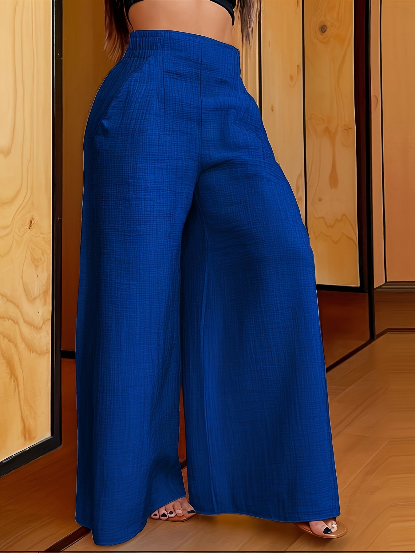 Plus Size Women's Wide Leg Cotton Pants Summer Breathable Solid Color Relaxed Fit